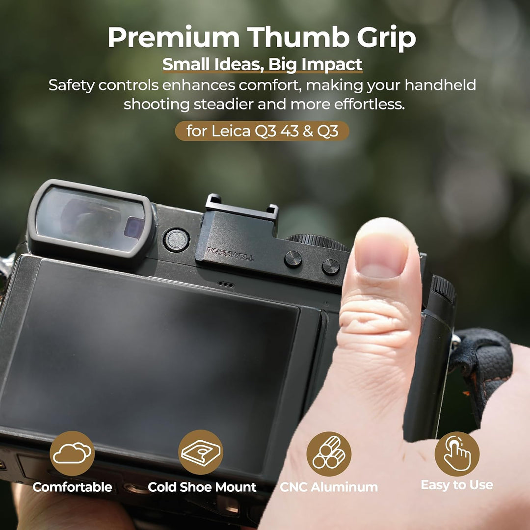 FREEWELL Daumengriff für Leica Q3 &amp; Q3 43 mit Kaltschuhhalterung, CNC Aluminium, Kratzfeste Silikonp