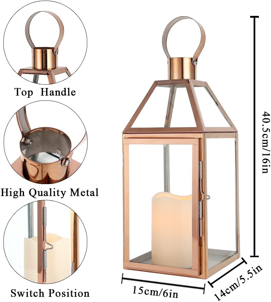 JHY DESIGN 34cm Hohe Kerzen Laternen, Glas Laternen Edelstahl Windlicht Hängender Kerzenständerr mit