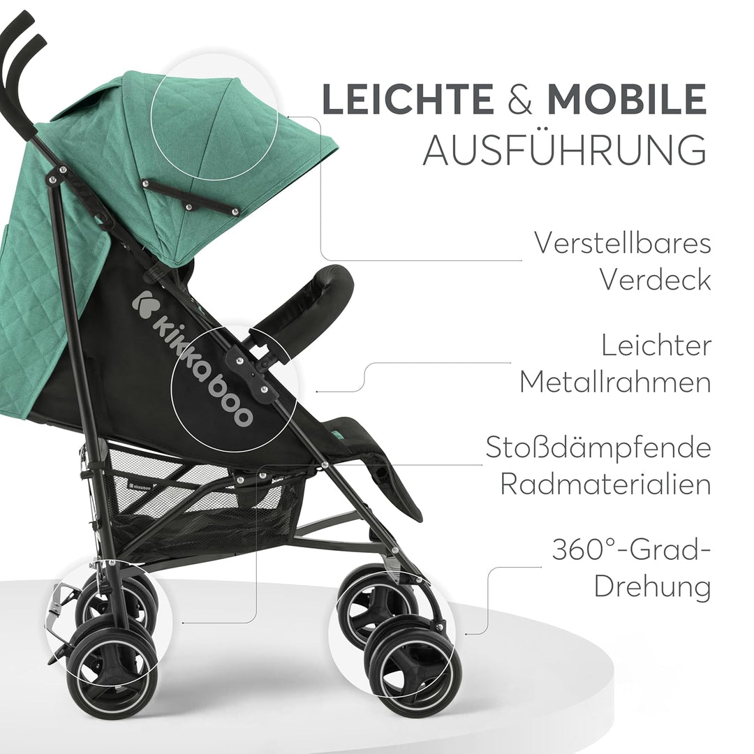 KikkaBoo BEETLE Kinderwagen, Babysportwagen bis zu 22 kg, Zusammenklappbar, Leicht, Kompakt, Minze,