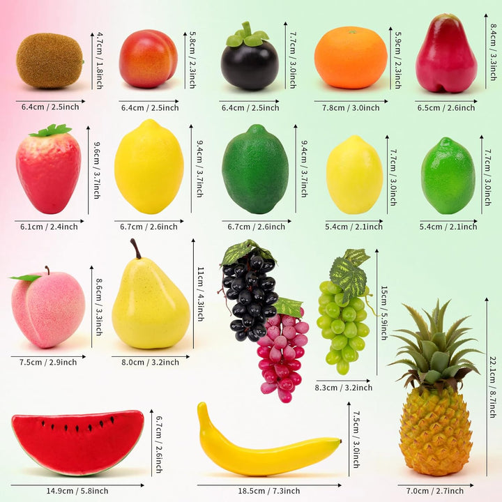 18pcs Künstliches Obst Plastik Obst Deko Künstlich Apfel Weintrauben Birne Erdbeere Deko Künstliche