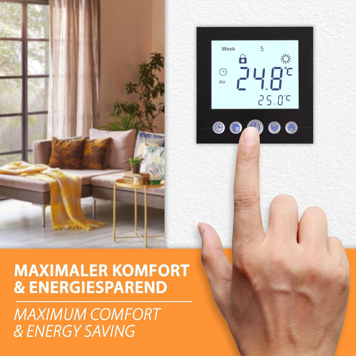 Digitales Unterputzthermostat Thermostat schwarz 8cm Bildschirmdiagonale für Antriebssteuerung elekt