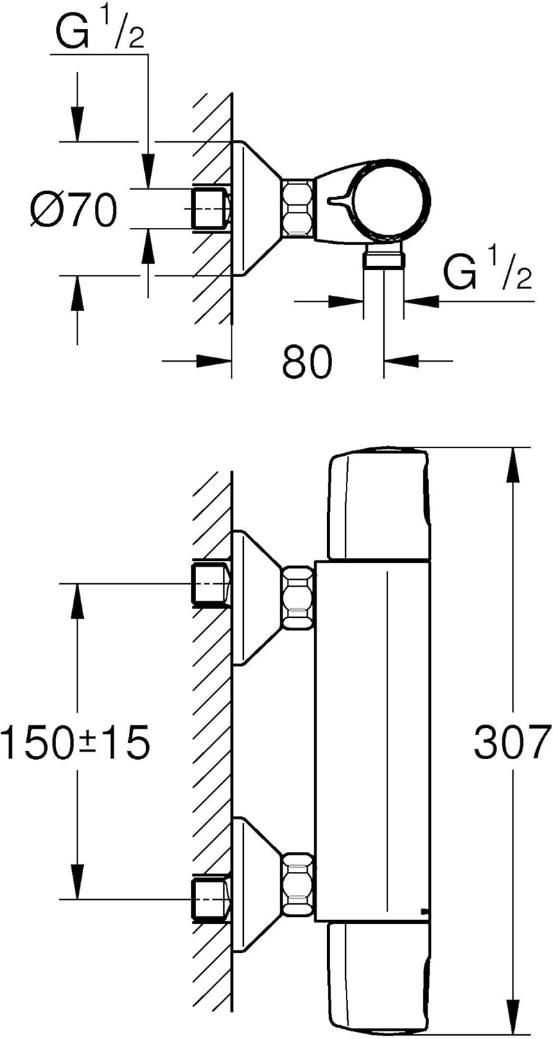 GROHE Precision Trend New - Thermostat-Brausebatterie (wassersparend, für die Wandmontage, langlebig