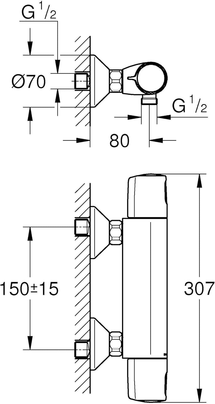 GROHE Precision Trend New - Thermostat-Brausebatterie (wassersparend, für die Wandmontage, langlebig