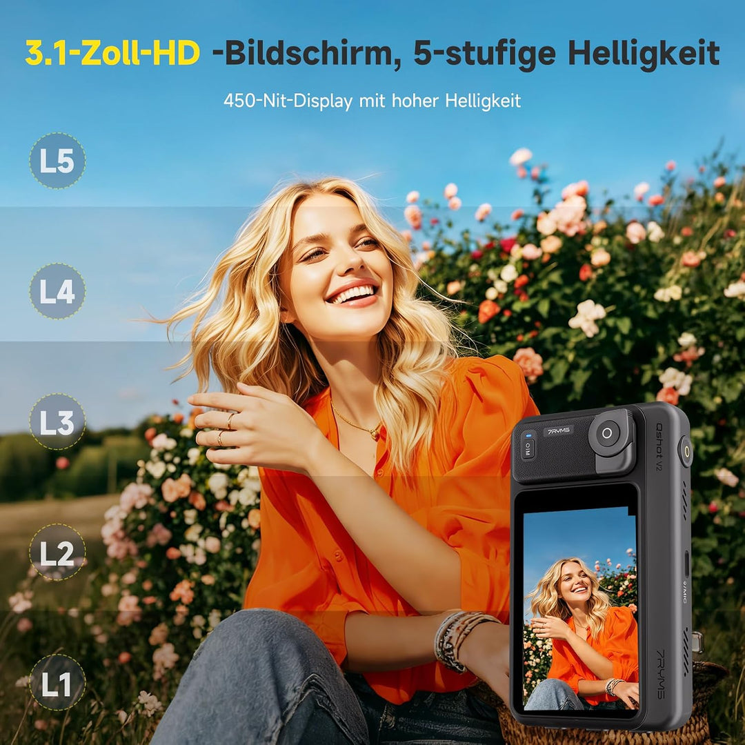7RYMS Qshot V2 Kabelgebundener Selfie-Monitor für iPhone 17/16 & Android, Magnetischer Smartphone Mo