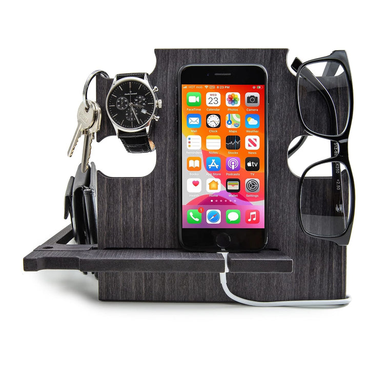 Personalisierte Dockingstation, Smartphone-Ständer - Nachttischhalter aus Holz, Geschenkidee für Män