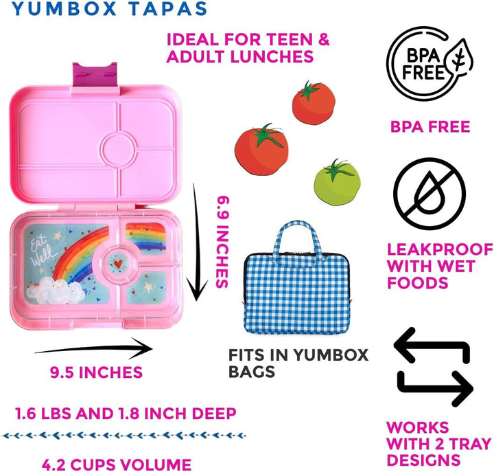 Yumbox Tapas XL Bento Box (Capri Pink, 4er Rainbow) - Lunchbox mit 4 Fächern, Brotdose für Jugendlic