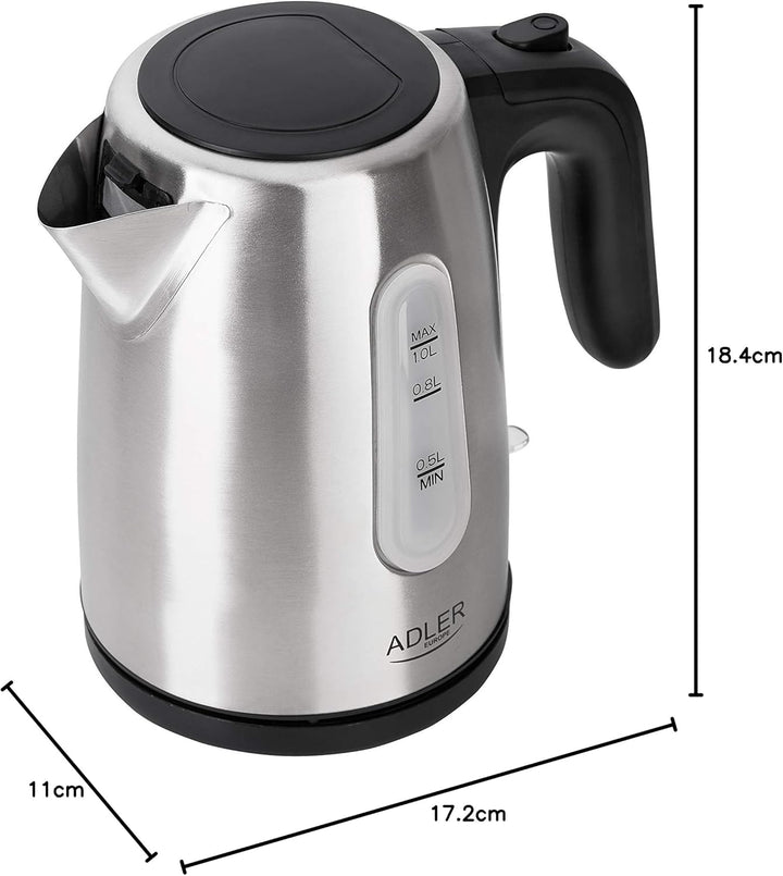 Adler Wasserkocher aus Metall mit einer Kapazität von 1 Liter und 1200 W Leistung AD 1273, 1630, Ede