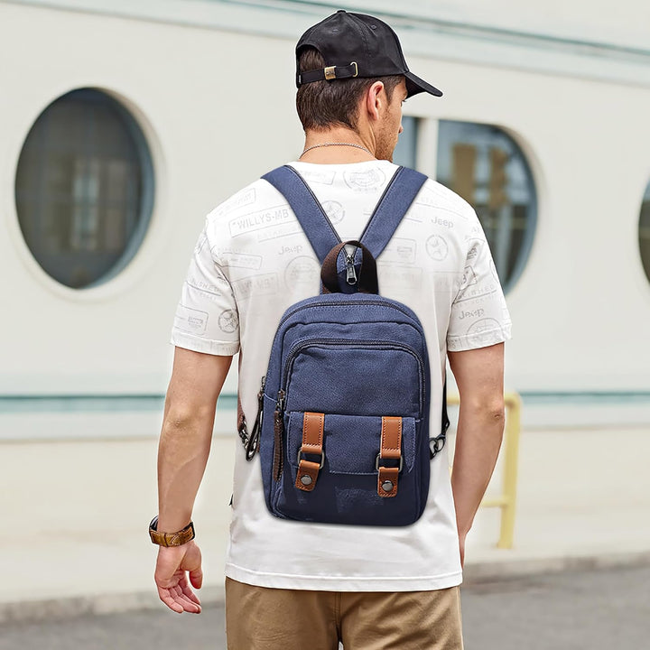DORRISO Herren Rucksack Damen Klein Tagesrucksäcke Mode Brusttasche Sling Bag Leinwand Schultertasch