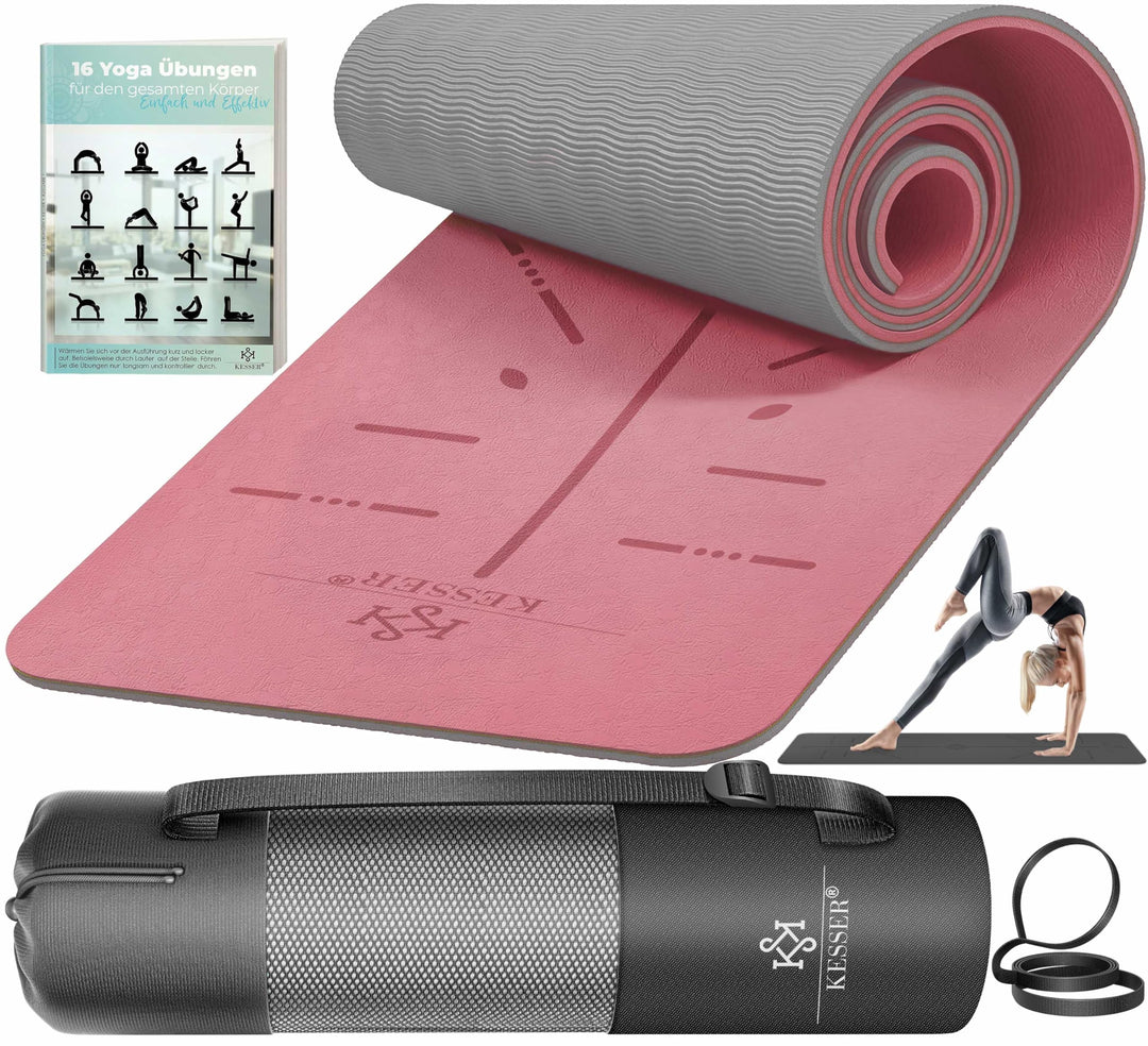 KESSER® Gymnastikmatte mit Tragegurt rutschfest TPE Yogamatte Gepolstert &amp; rutschfest Fitnessmatte,