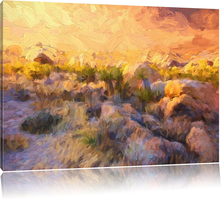 Pixxprint Joshua Wüste im Sonnenuntergang als Leinwandbild/Grösse: 100x70 / Wandbild/Kunstdruck/fert