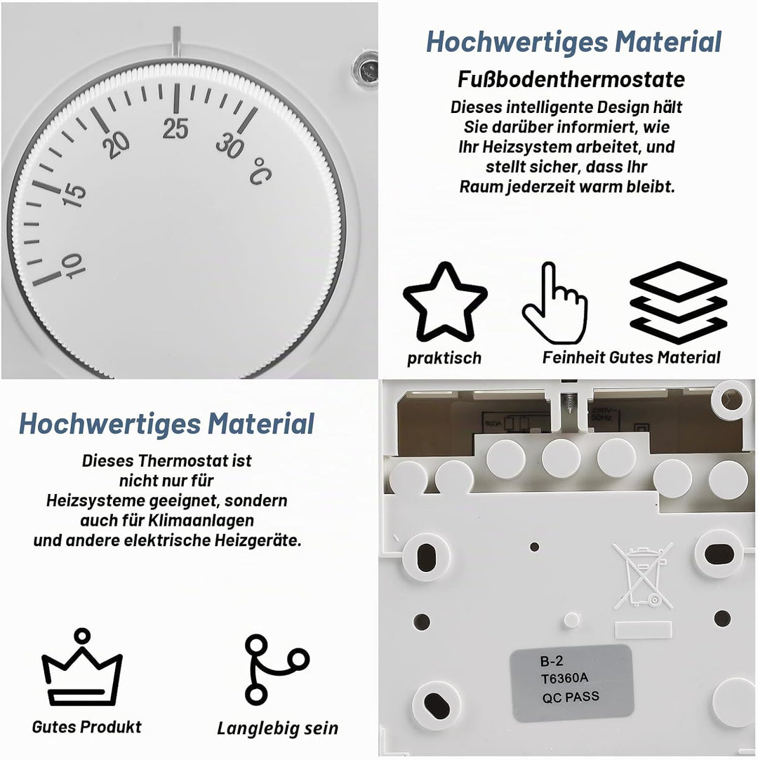 Raumthermostat, 220 V Raumthermostat Fussbodenheizung, 10 ℃ ~ 30 ℃ Thermostat Fussbodenheizung, Fuss