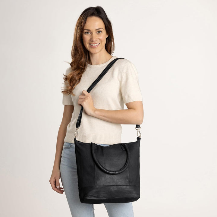 Gusti Shopper Leder - Mia Handtasche Damen Arbeitstasche Schwarz, Schwarz