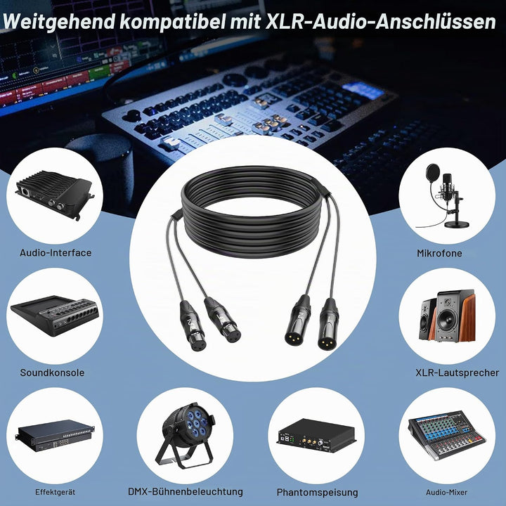 XMSJSIY 2-Kanal XLR Audio Schlange 3-Pin XLR Stecker zum Buchse Splitter Mikrofon Aufnahme Schlange