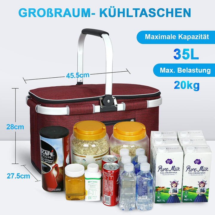 LIQINGG 35L Kühltasche Einkaufskorb Grosse isolierte Kühlkorb Lunchtasche Thermotasche für Büro Camp