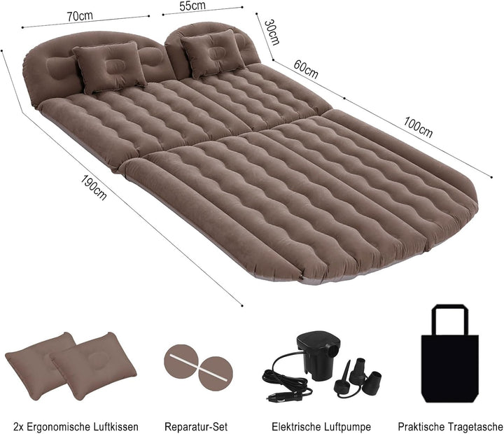 Auto Luftmatratze SUV Aufblasbare Matratze 190x125cm Beflocktes Luftbett Auto für Rücksitz & Kofferr