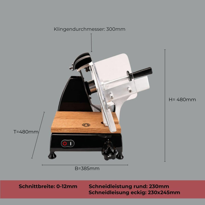 Berkel Red Line 300 Aufschnittmaschine schwarz - Schneidemaschine+ handgefertigtes Einlegebrett aus