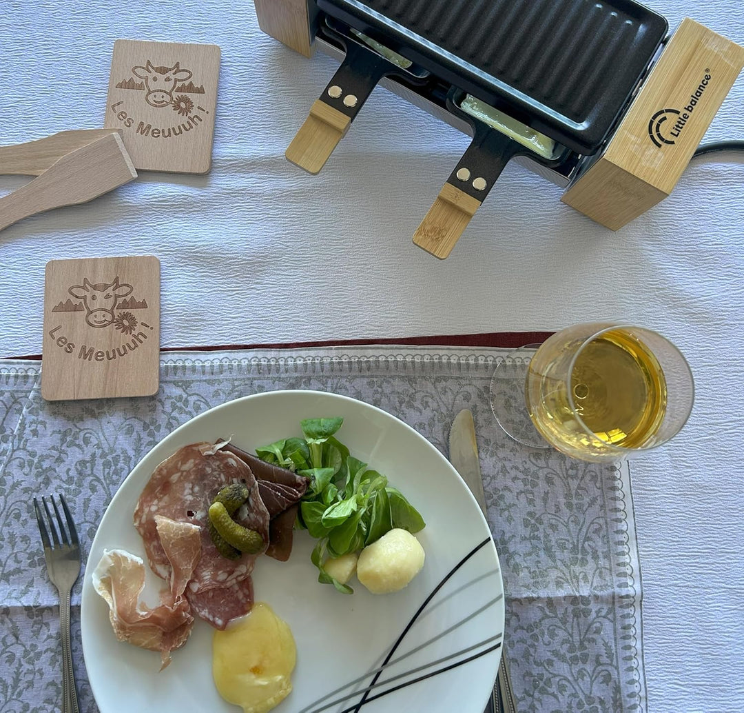 LITTLE BALANCE 8618 Raclette 2 Meuuh…, Raclettegerät für 1/2 Personen, abnehmbarer Grill, 2 Spatel +