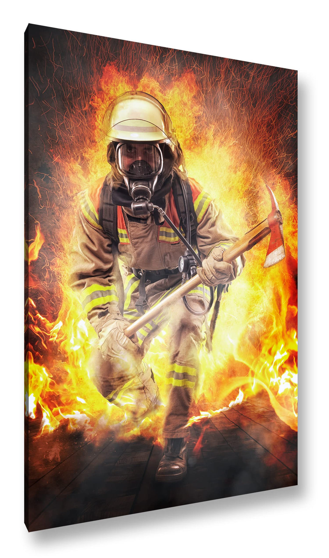 deyoli Feuerwehrmann im Einsatz Format: 100x70 als Leinwandbild, Motiv fertig gerahmt auf Echtholzra