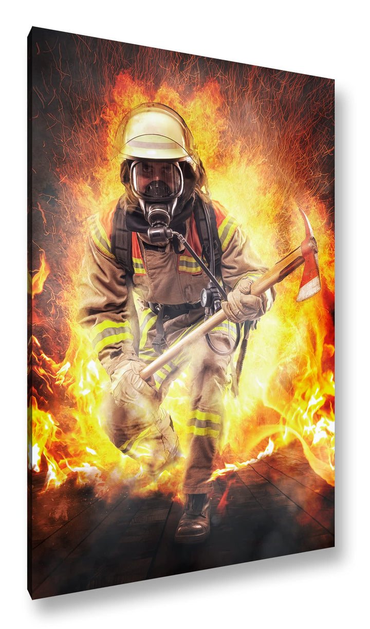 deyoli Feuerwehrmann im Einsatz Format: 100x70 als Leinwandbild, Motiv fertig gerahmt auf Echtholzra