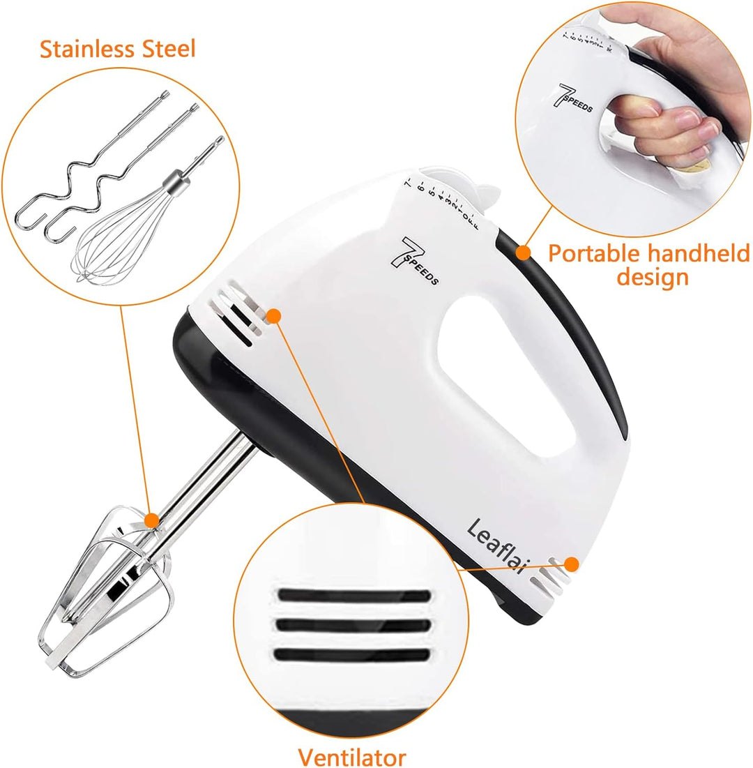 Handrührer Elektrisch-Handrührgerät, 7 StuFen Handmixer, Enthalten 2 Rührbesen, 2 Edelstahl-Knethake