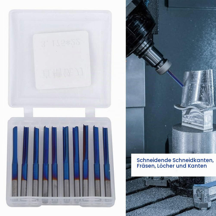 10Pcs 3.175mm CNC Fräser Hartmetall 2-Flöten Gerade Nano Blue Coating Schaftfräser, Grifffräswerkzeu