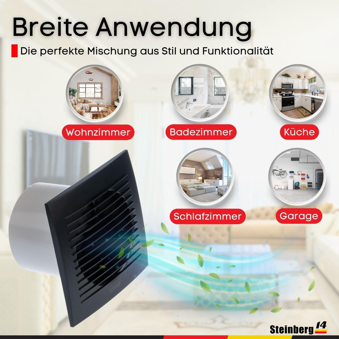 Steinberg14 Abluftventilator Ø 100mm Anthrazit Badlüfter Fan - Ventilator zur Belüftung in Bad und W