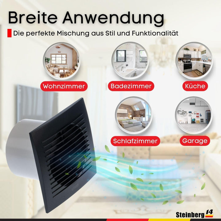 Steinberg14 Abluftventilator Ø 100mm Anthrazit Badlüfter Fan - Ventilator zur Belüftung in Bad und W