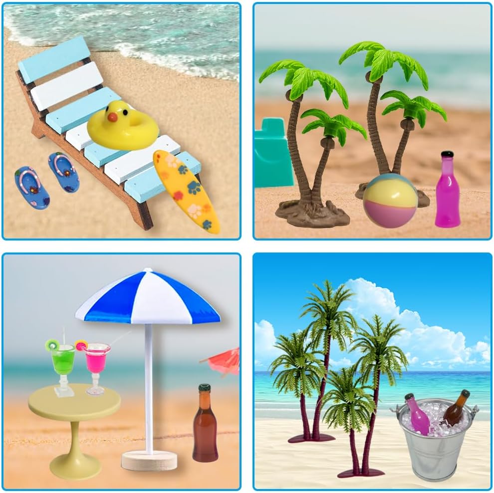 Golgner 18 Pcs Miniatur Deko Sauna Zubehör, Strand Mikrolandschaft, Strand Deko Miniatur Set, mit Mi