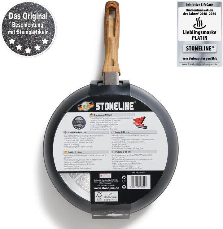 STONELINE Back to Nature Bratpfanne 28 cm, Made in Germany, antihaft beschichtete Pfanne mit echten