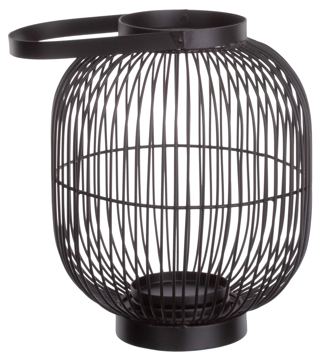 Brandsseller Windlicht Ø 22 x H 28,5 cm Metall mit Henkel Gitter Design Schwarz Kerzenständer Latern