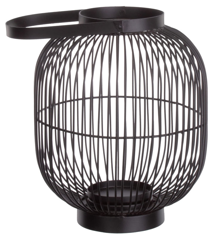 Brandsseller Windlicht Ø 22 x H 28,5 cm Metall mit Henkel Gitter Design Schwarz Kerzenständer Latern