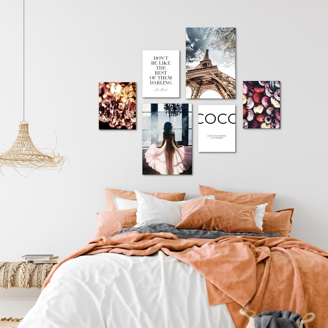 Novart Wandbilder Set Fashion Paris Coco - KEIN EXTRA RAHMEN BENÖTIGT - Modern Deko - Wohnzimmer Mäd