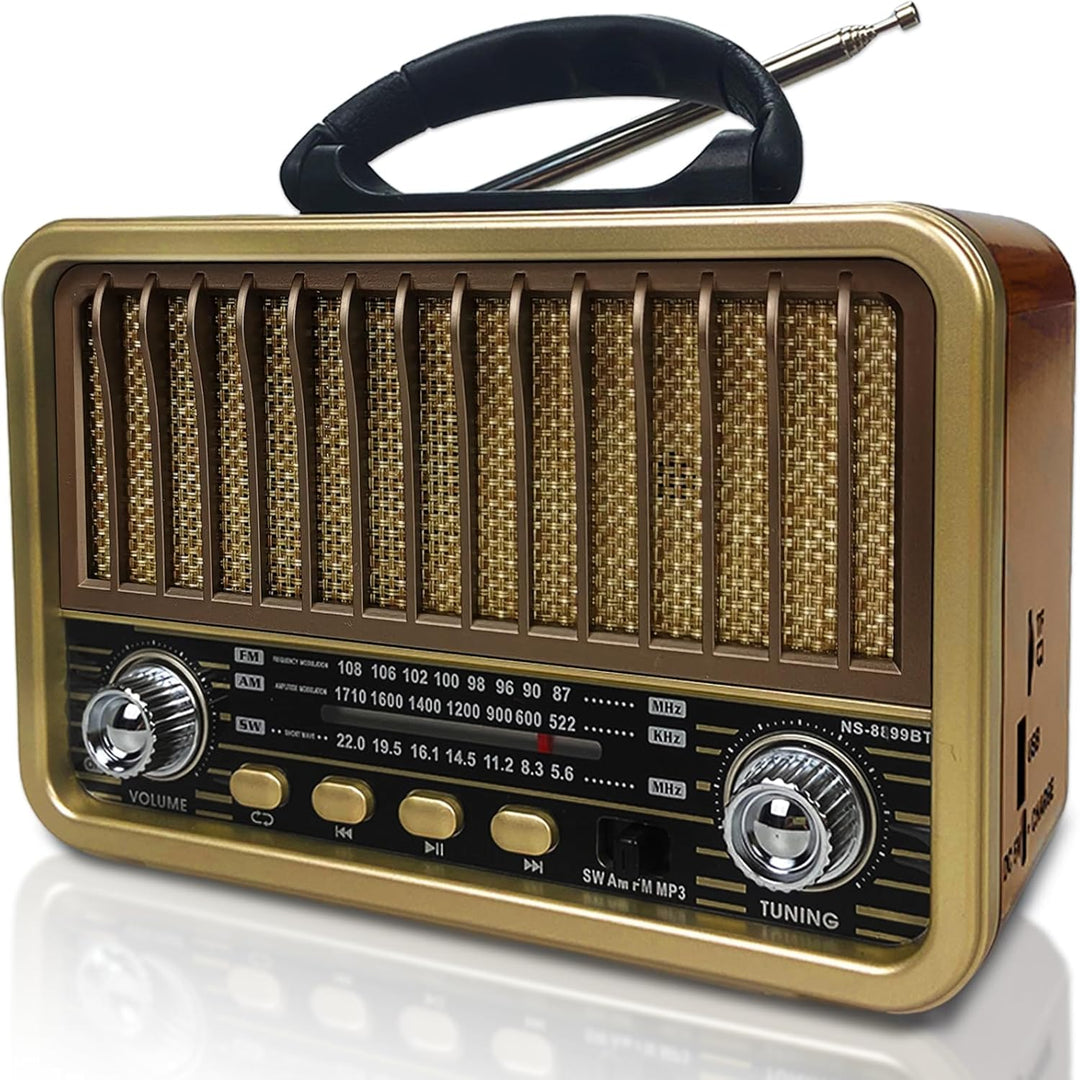 Retro Radio mit Bluetooth, AM/SW/FM Tragbares Radio Klein, UKW Radio Batteriebetrieben Unterstützung