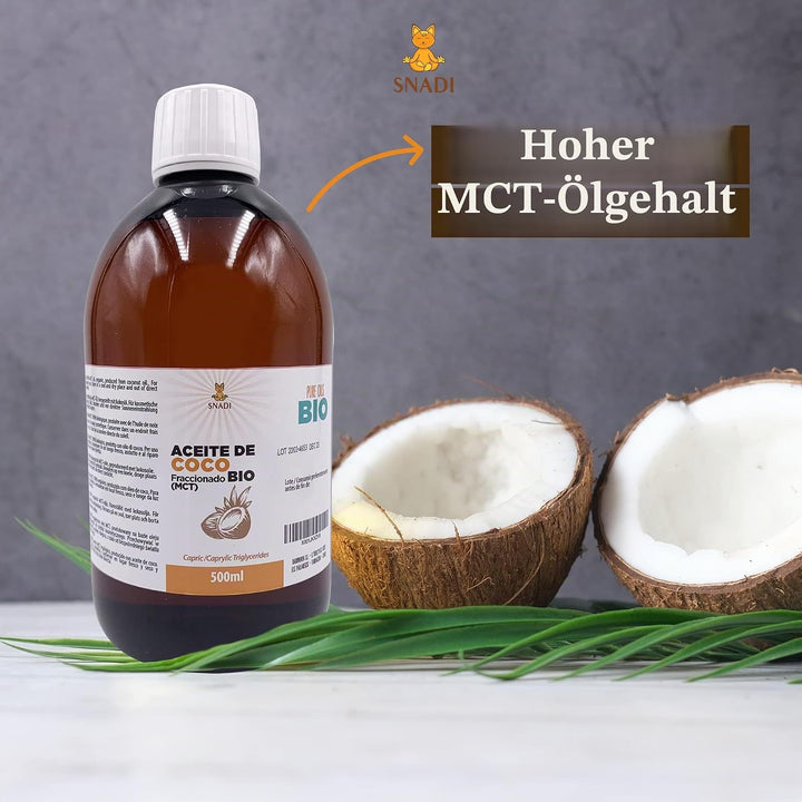 Fraktioniertes Kokosnussöl (MCT) Bio 500 ml | 100% Rein und Natürlich | Tiefenfeuchtigkeitscreme für