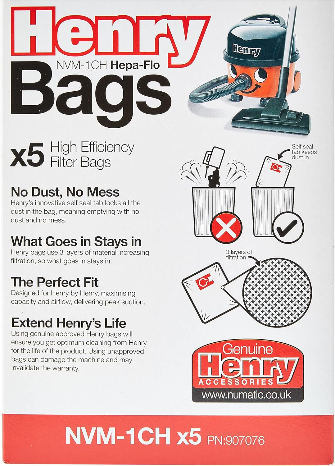 Henry NVM-1CH Staubfilterbeutel 5 Stück weiss 5 Count, 5 Count