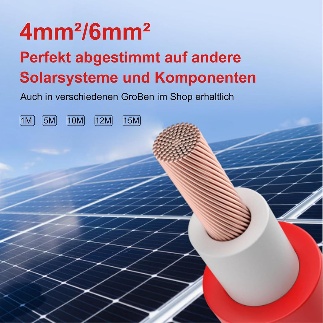 Witproton solarkabel 6mm2 12m 10AWG 1500V Solarpanel-Verlängerungskabel mit wasserdichtem IP68-Buchs