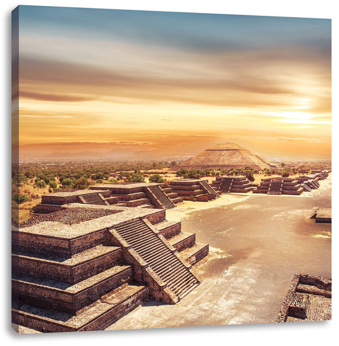 Pixxprint Maya Tempel Mexico als Leinwandbild/Grösse: 70x70 cm/Wandbild/Kunstdruck/fertig bespannt,