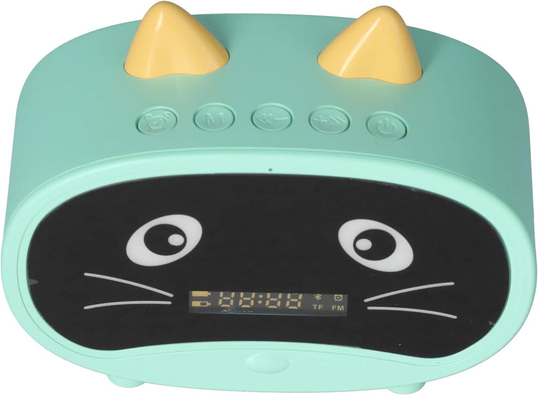 Bluetooth-Lautsprecher, Kleiner Radiowecker für Schlafzimmer, Doppelalarm, LED-Anzeige, Süsses Katze