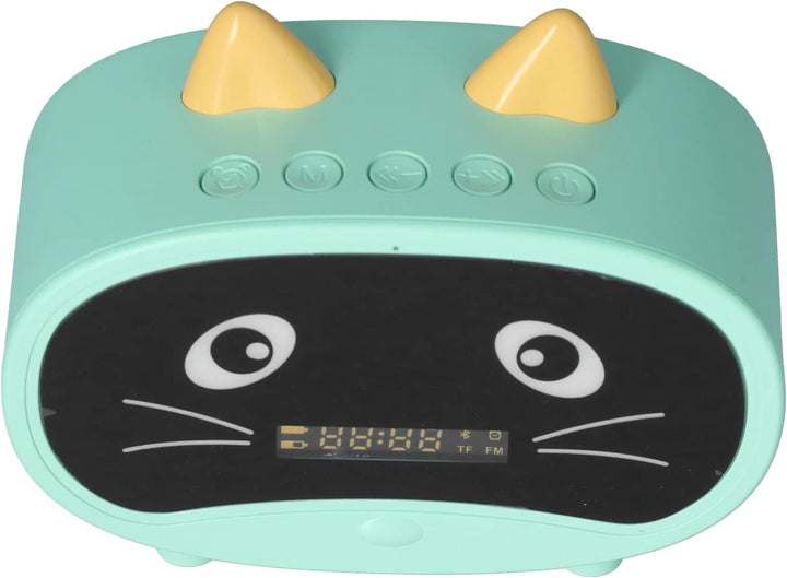 Bluetooth-Lautsprecher, Kleiner Radiowecker für Schlafzimmer, Doppelalarm, LED-Anzeige, Süsses Katze