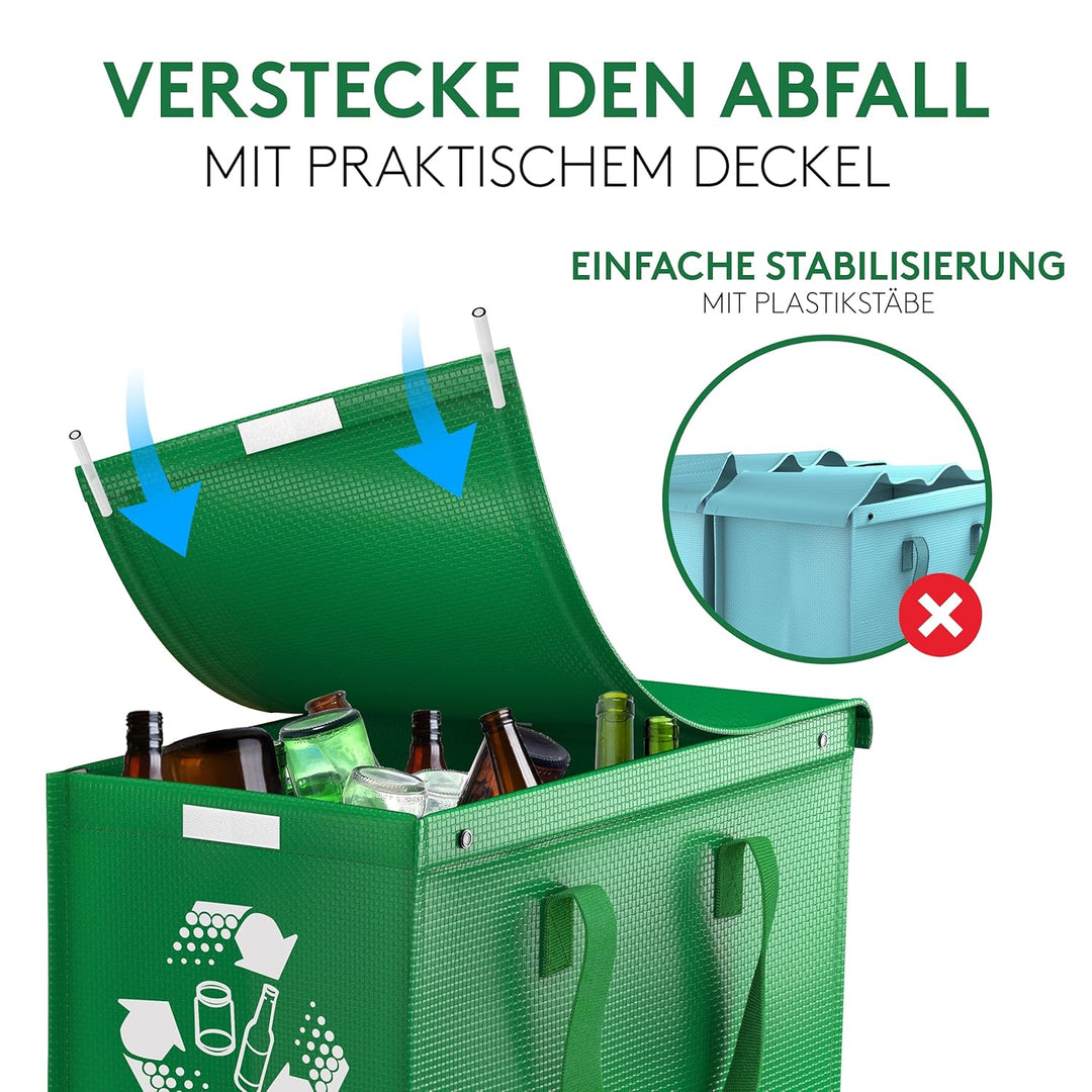 PTMS® Mülleimer 3 Fächer - Mülltrennsystem für Papier, Glas und Plastik - Umweltfreundliche Recyclin