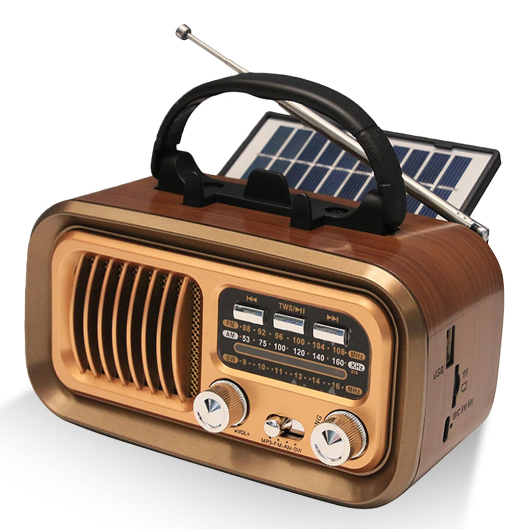 Tragbar Retro Radio mit Bluetooth, AM/FM/SW Solar Kofferradio Batteriebetrieb/D-Zellen Betrieb, Laut