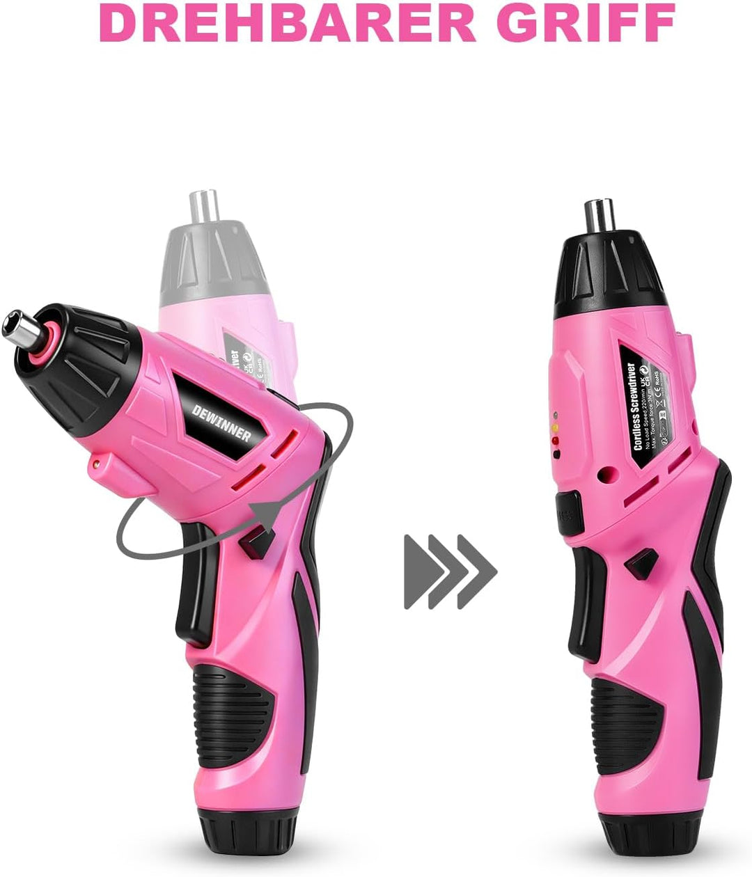 DEWINNER Akkuschrauber Rosa 3,6V 3N.m 1300mAh – Kompakter Bohrschrauber mit LED-Licht, USB-C Ladekab