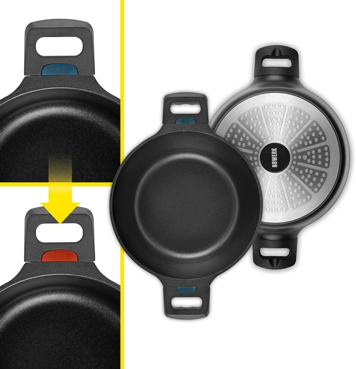 N8WERK Aluguss-Kochtopf in der Midnight Edition | 24 cm | Farbwechsel-Temperaturanzeige | Deckel mit