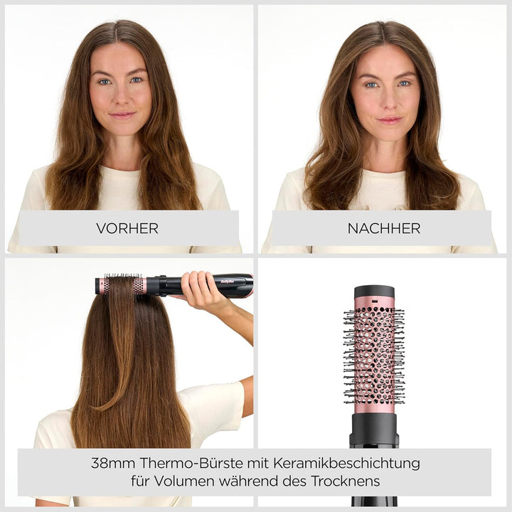 BaByliss Perfect Finish, Warmluftbürste, mit mehreren Aufsätzen, 2 Temperaturstufen und Kühlluftfunk