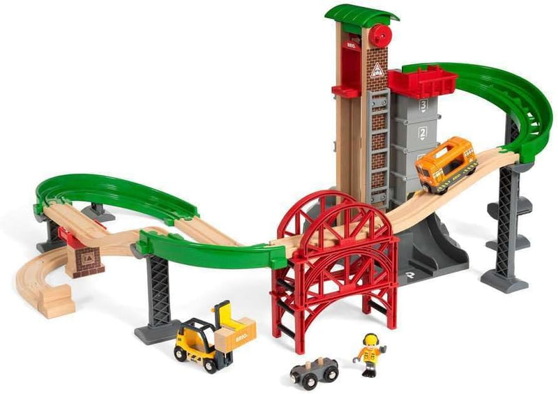 BRIO World 33887 Grosses Lagerhaus-Set mit Aufzug - Zubehör Holzeisenbahn - Konstruktionsspielzeug e