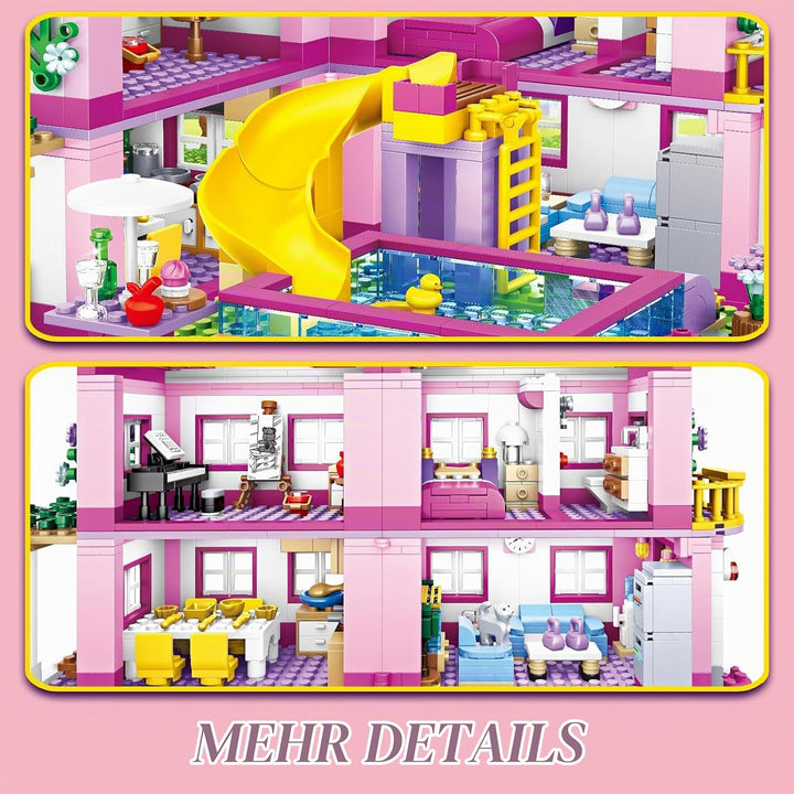 CSNRHG Rosa Sommer Pool Villa Baustein Set Freunde BAU Bildungs 1018 Stück Geschenke Erwachsene Alte