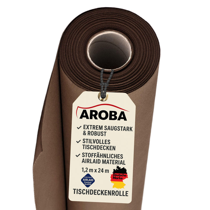 AROBA 1x Airlaid Tischdeckenrolle (Braun, 1,2 m x 24 m) - Stoffähnliche Tischdecke - Hochwertige Tis
