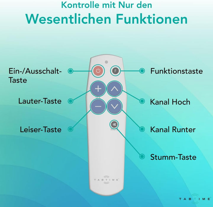 TabTime TV-Fernbedienung mit grossen Tasten – Einfach zu bedienen und einzurichten – Universelle – E