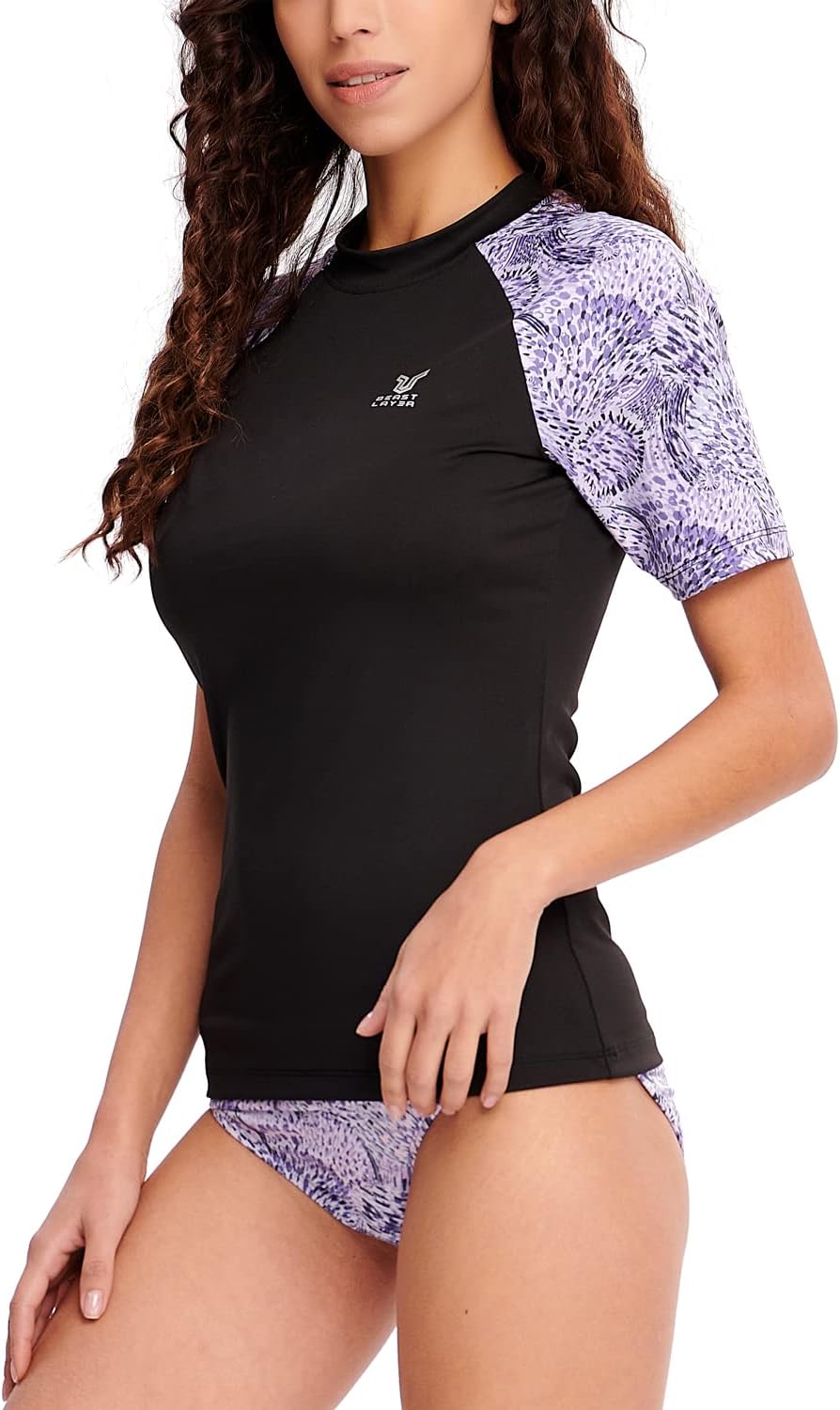 HUGE SPORTS Damen Rashguard Kurzarm Sonnenschutz Schwimmshirt Schnell Trocknend Surf Sport T-Shirt S