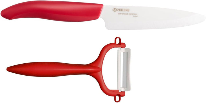 Kyocera GEN Colour Starterset, Obst-/Gemüsemesser (Klinge 11 cm) mit Schäler, roter Griff Rot Starte
